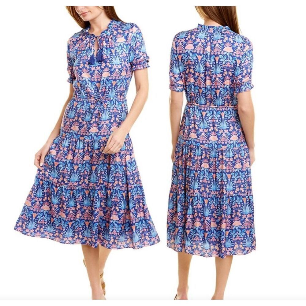 J. Mclaughlin Chessie Silk-Blend A-Line Tiered Skirt Print Dress Women’s Size XS